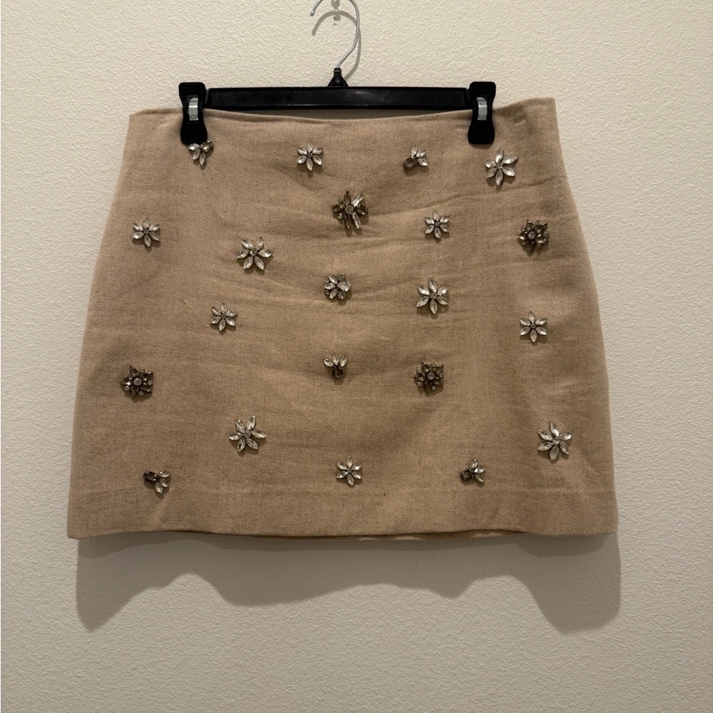 J Crew Embellished Tan Skirt